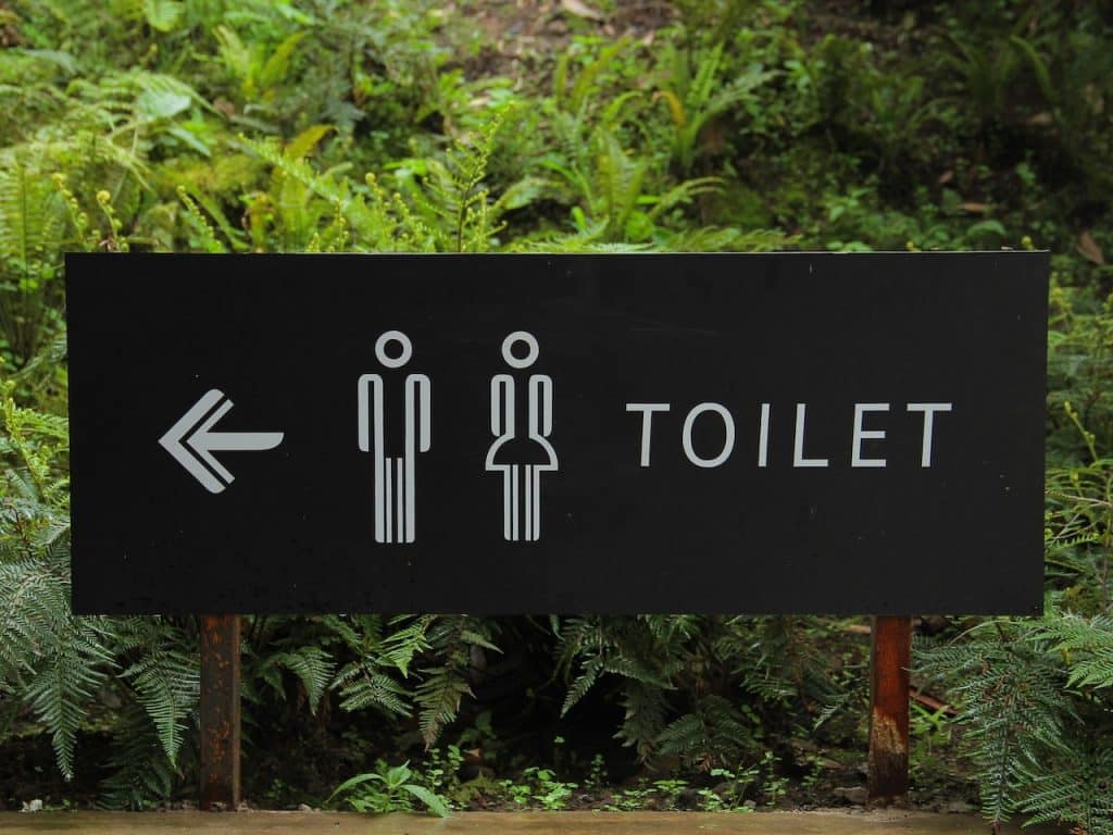 Letrero que indica donde está el baño, necesario en casos de diarrea para la que se pauta una dieta blanda.